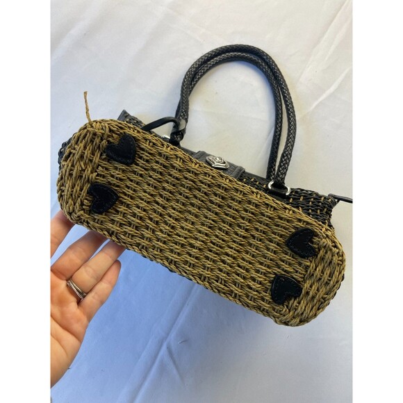 Brighton Raffia Straw Woven Tote Shoulder Bag Black/Tan Double Handle Vintage - Picture 5 of 9